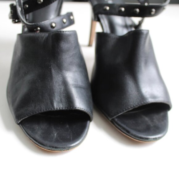 Coach Black Rhonda Open-Toe Leather Studded Straps Stacked Heels Pumps Size 9 - Picture 10 of 10